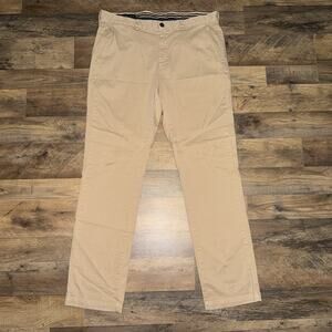 Johnston & Murphy Chino Pants Mens 34x32 Khaki Slim Fit Pima Cotton Flat Front